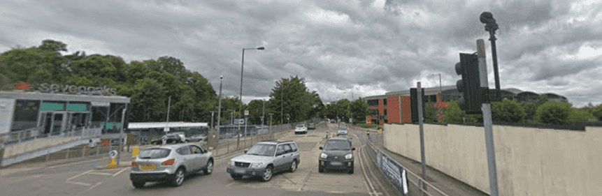 Right in image: Farmer's pub site , Left in image: Sevenoaks Railway Station