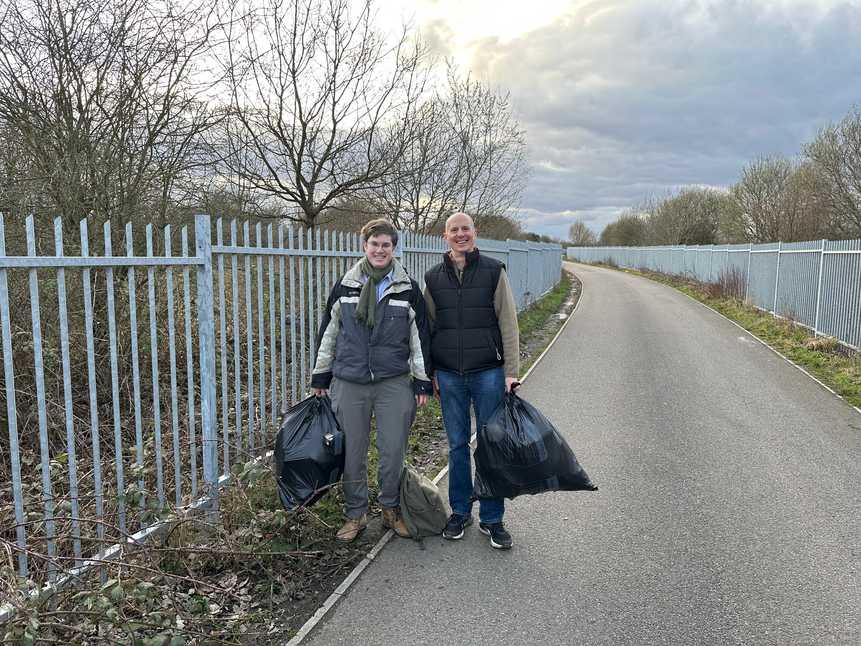 Andrew and me.  Litter Picking at Barnfield Park.