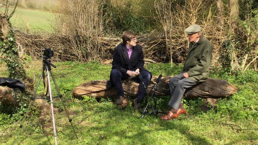 George interviewing David Brazier in New Ash Green Orchard